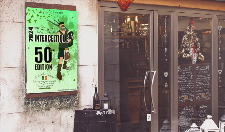 poster informant de la prochaine date du festival intercetique avec un cornemusiste rockeur